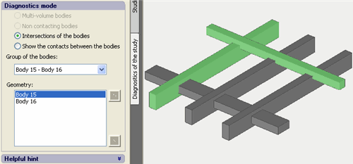 Reflecting pairs of intersecting objects in the diagnostics window