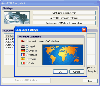 Dialog box of AutoFEM language settings