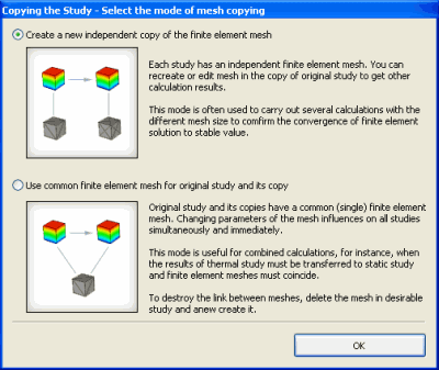 Dialog box for selection the mode of the command “Copy”