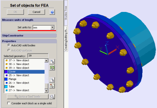 measurement units can be defined while creating the set of objects for FEA