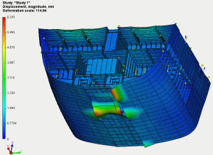 Displacements of a vessel unit lifted with ropes