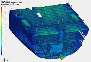 Displacements of a vessel unit lifted with ropes