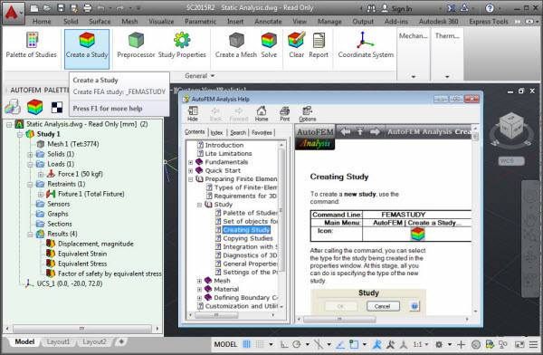 The button F1 calls reference for the command from the AutoFEM ribbon