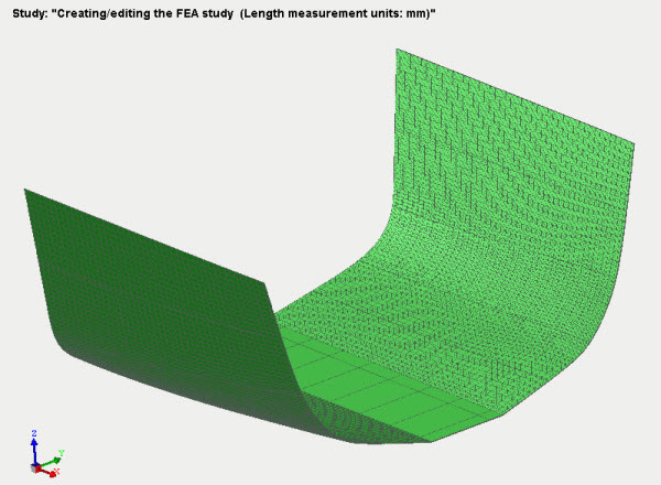 The hull of a sea vessel in the window of the Preprocessor of AutoFEM Analysis