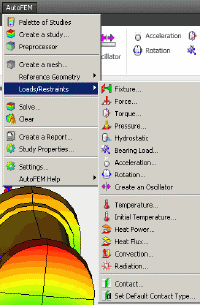 AutoFEM Analysis menu commands in the interface of AutoCAD