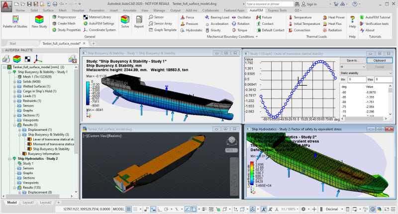 Ship hydrostatic calculation of a tanker as surface 3D model exported from Rhino