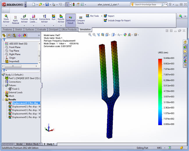 First mode, SolidWorks Simulation