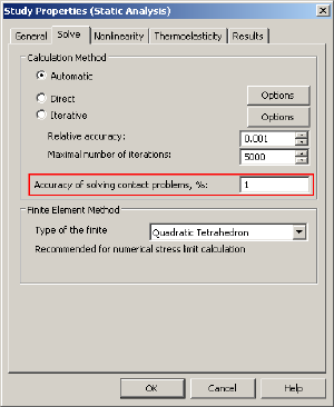 Accuracy of the contact problem